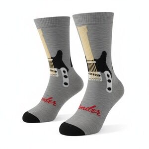 Fender Guitar Socks One Size Men's US Size 7-12 Gray Crew NWT